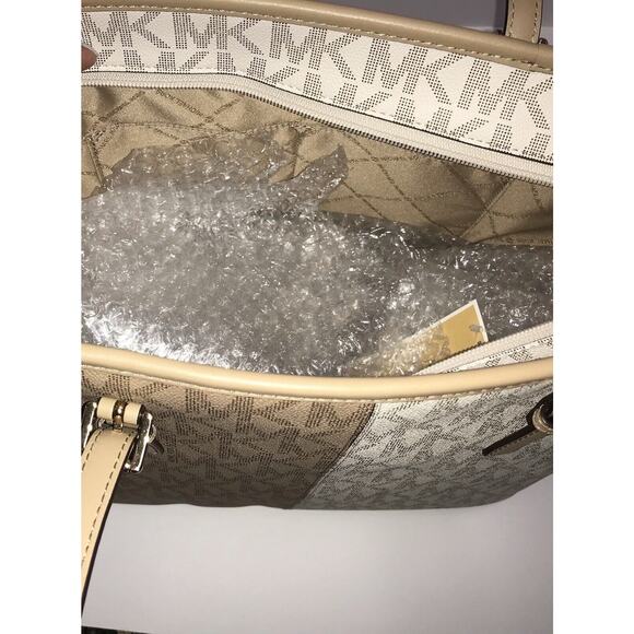 NWT Michael Kors Large Jet Set Camel Multicolor Top Zip Tote - Picture 3 of 3